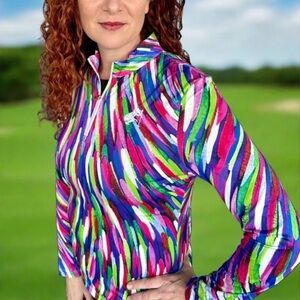 Vibrant Multicolor Long Sleeve Women's Quarter Zip Golf Top Size:Large